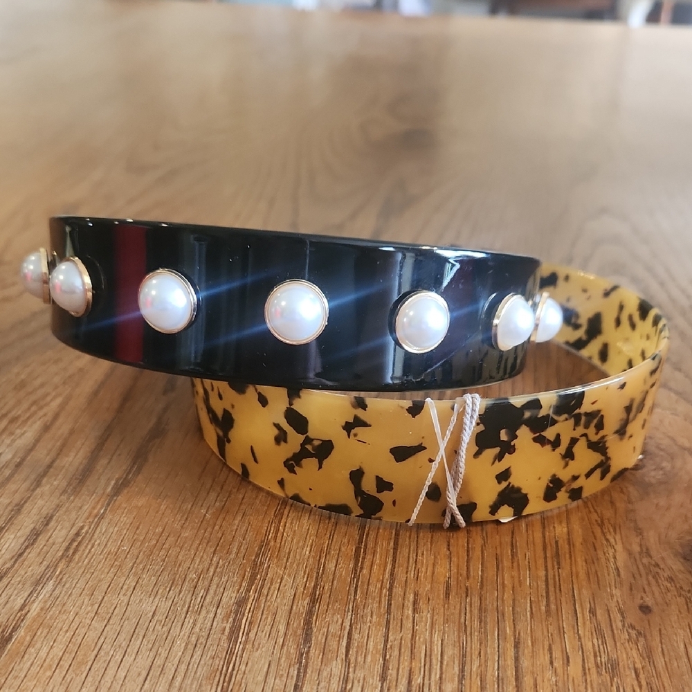 A New Day Set Of 2 Headbands Black W/ Pearl Accents & Brown & Black NWT